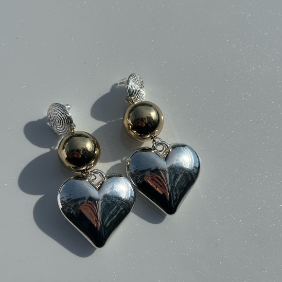 Anthropologie Gold and Silver Heart Drop Earrings - Picture 2 of 5